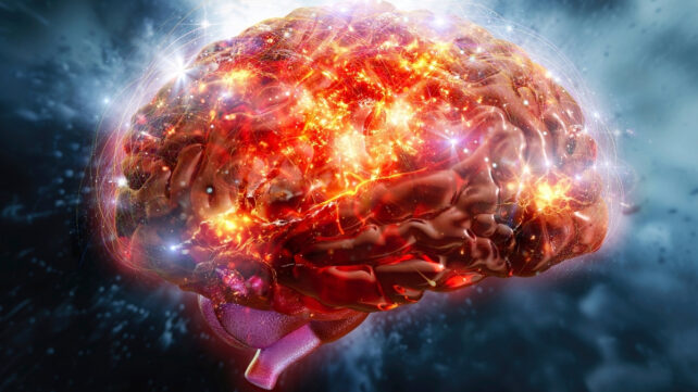 graphic of a brain with sparking energy