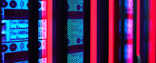 data centre glowing lights