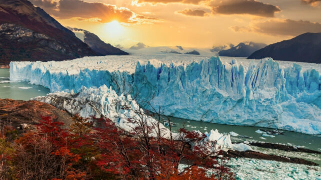 glacier at sunset