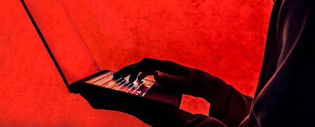red background laptop