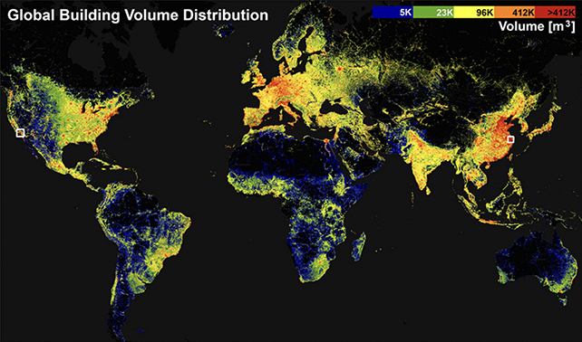 World map of buildings